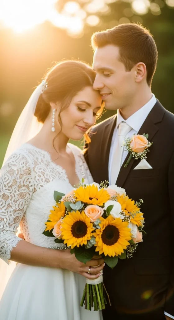 Stunning Sunflower Bouquets for a Warm Wedding Day