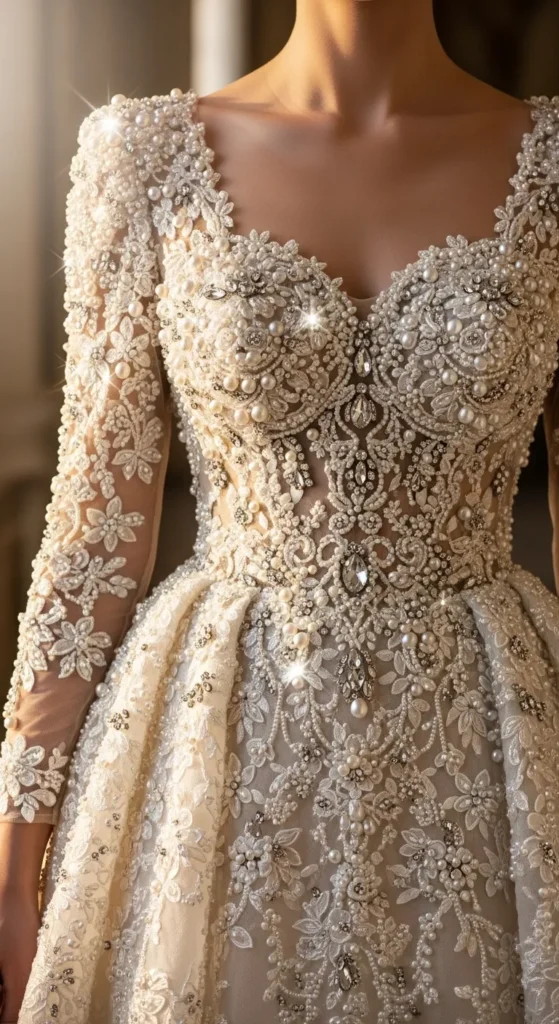 The Pearl and Crystal Mixed Embellishment Gown