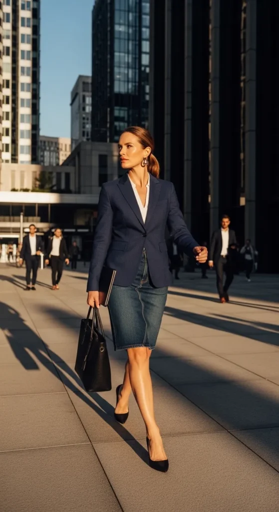  The Denim Skirt and Blazer Work Appropriate Look