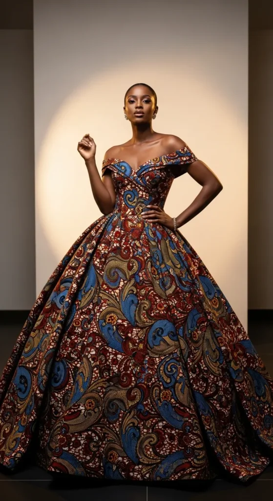 Off-Shoulder Ankara Ball Gown