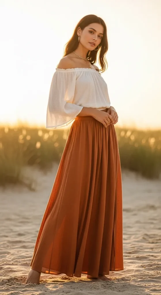 Maxi Skirt and Off-Shoulder or Bardot Top