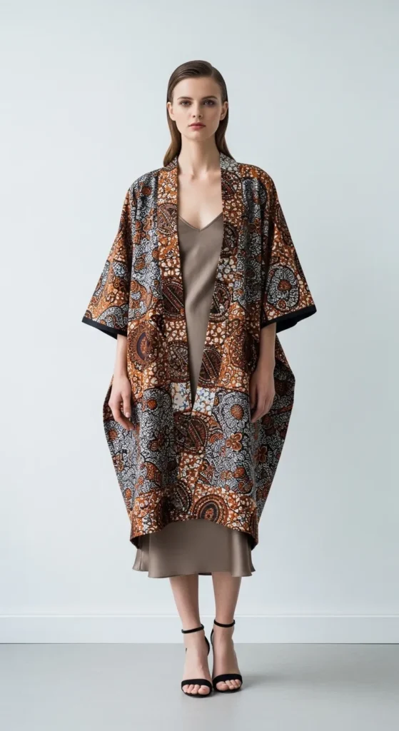 Mudcloth Kimono Over a Slip Dress