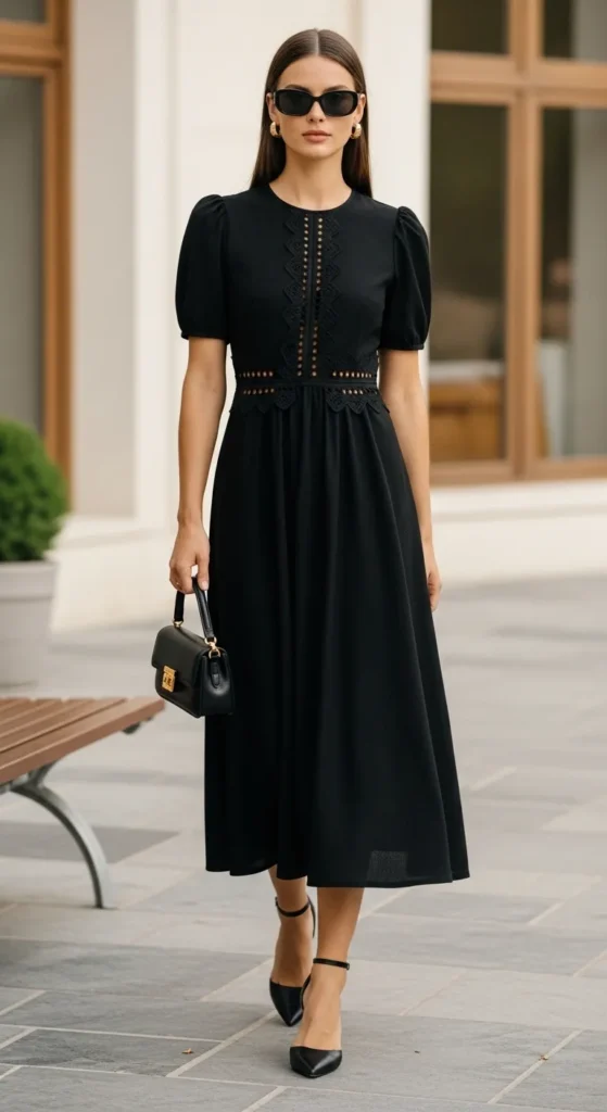  Black Midi Dress With a Summer Detail
