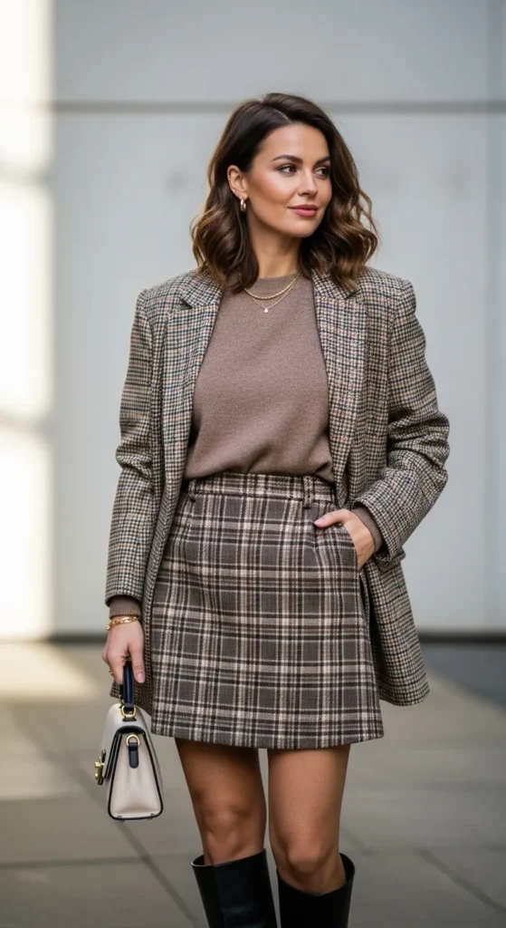 The Tonal Plaid Mini Skirt Outfit