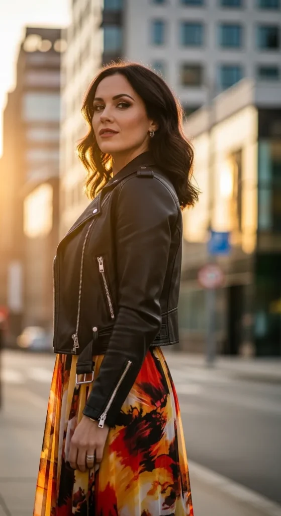 The Printed Maxi Dress and Leather Jacket