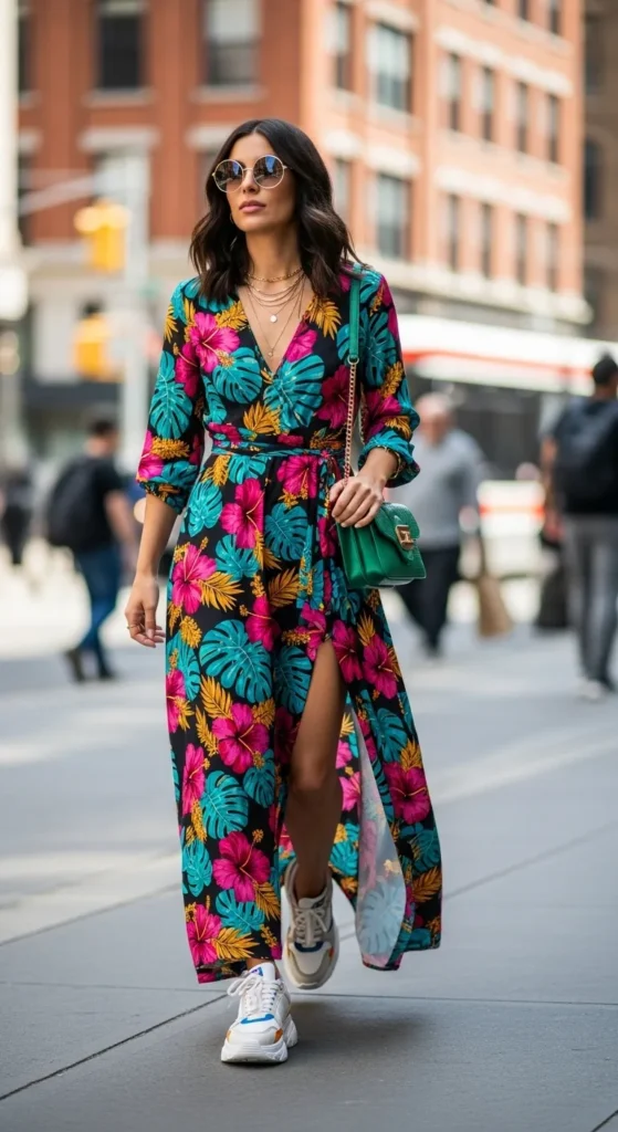 The Floral Maxi Dress and Sneaker Trend-Forward Look