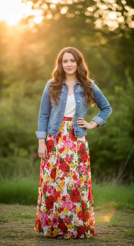 The Floral Maxi Skirt and Denim Jacket Look