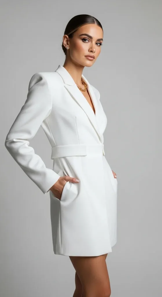 Classic White Linen Blazer Dress