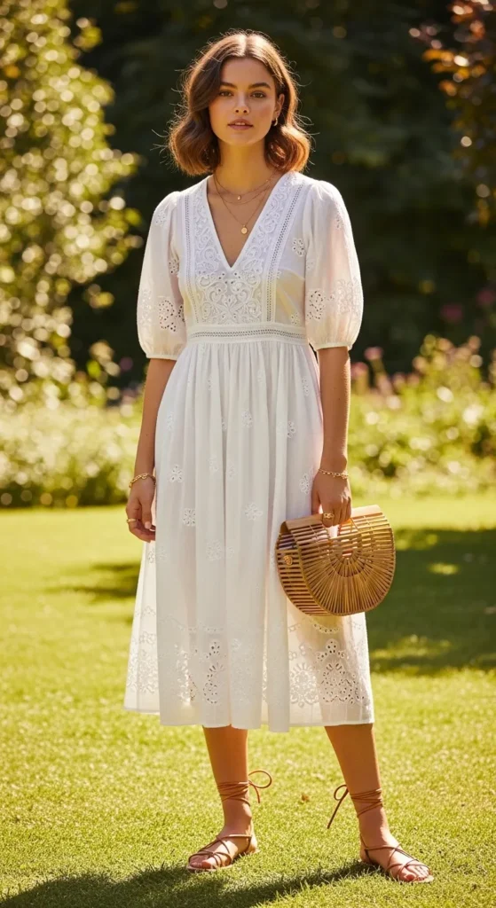 Cream Pleated Midi Dress
