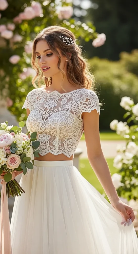 Lace Crop Top with a Flowing A-Line Skirt