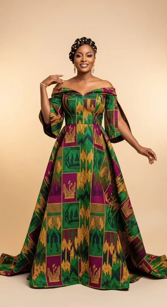  Ruffle-Front Ankara Evening Gown