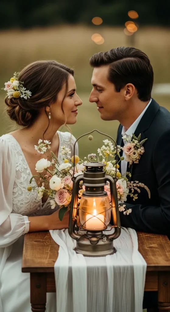 Lantern and Wildflower Centerpiece