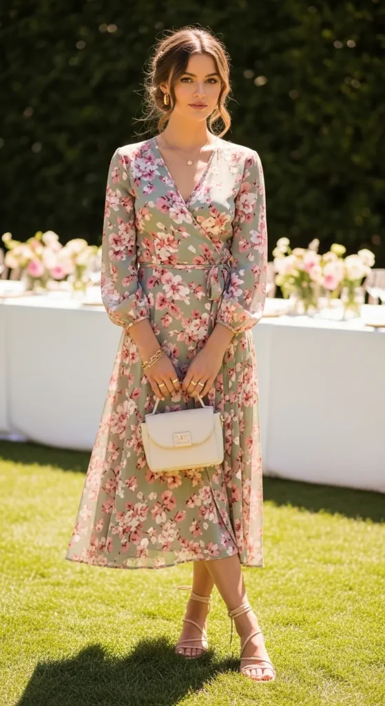  Floral Wrap Dress in Soft Spring Tones