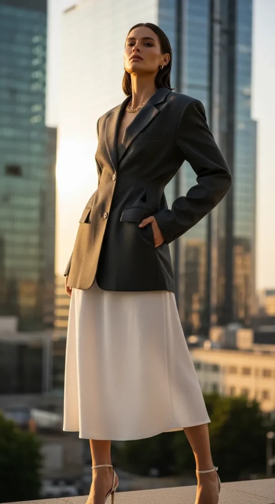 The White Midi Skirt and Oversized Blazer Power Look