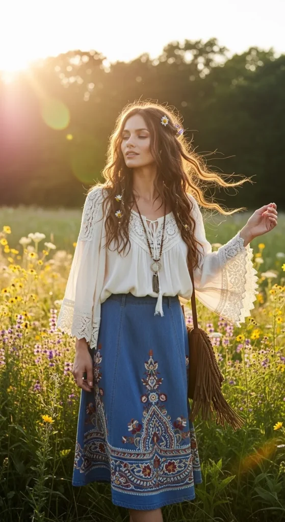  The Embroidered Denim Skirt Bohemian Look