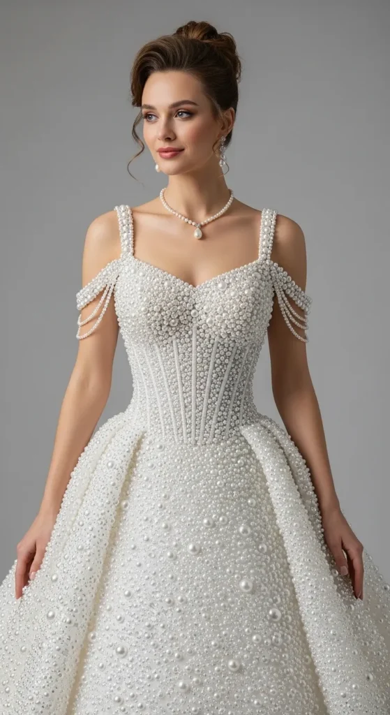 Pearl Encrusted Corset Gown