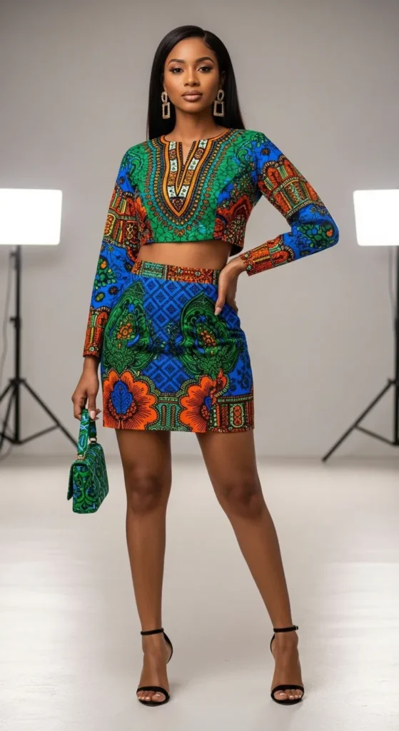  Ankara Mini Skirt and Matching Crop Top
