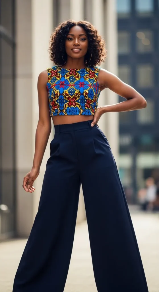 Ankara Crop Top and Wide-Leg Trouser Set