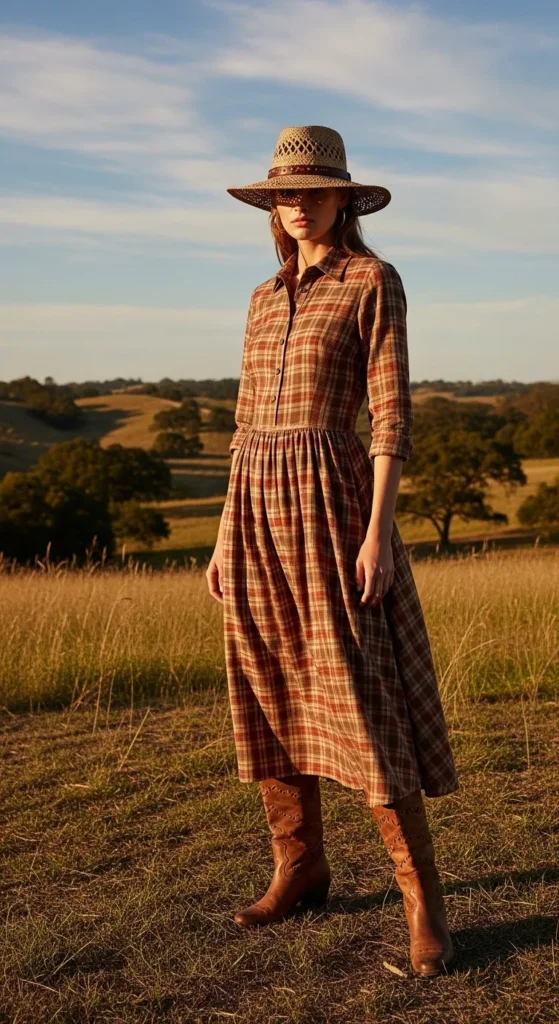 Linen Dress and Cowboy Boots Combination