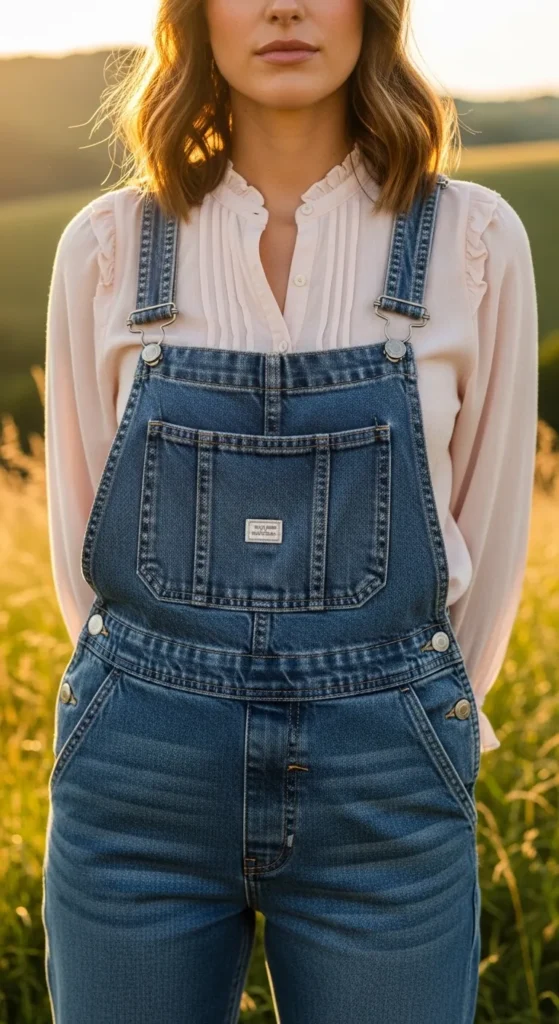  Overalls and Feminine Blouse Pairing