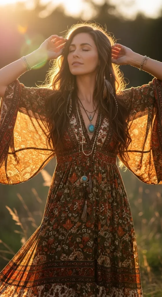 The Bohemian Maxi Dress and Layered Jewelry