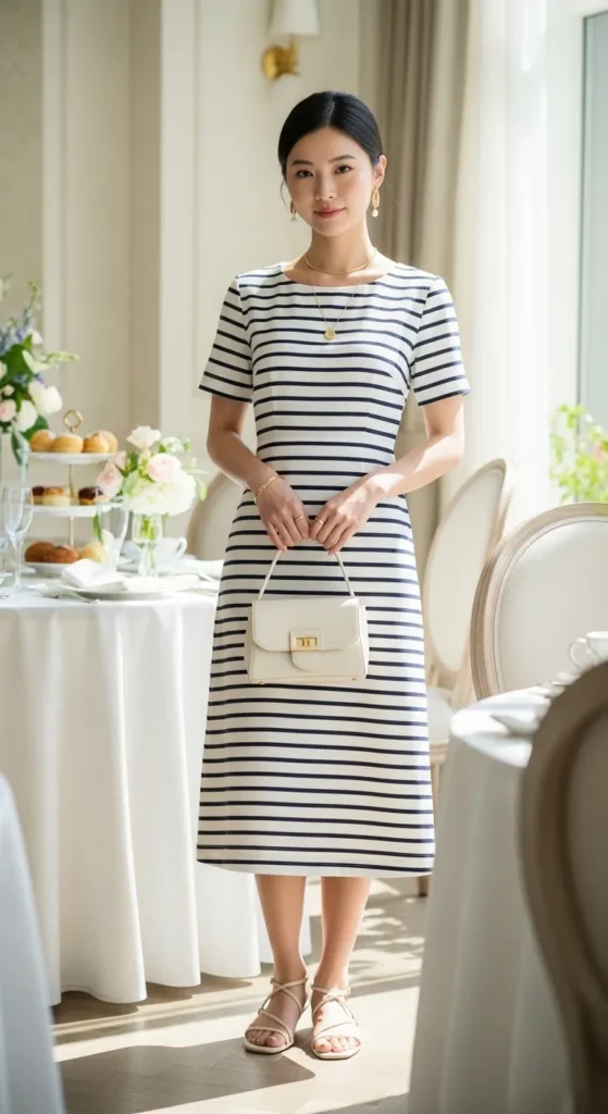  Navy and White Print Dress