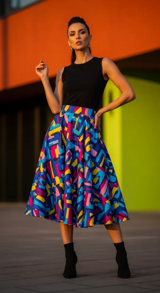 The Bold Print Midi Skirt and Solid Top