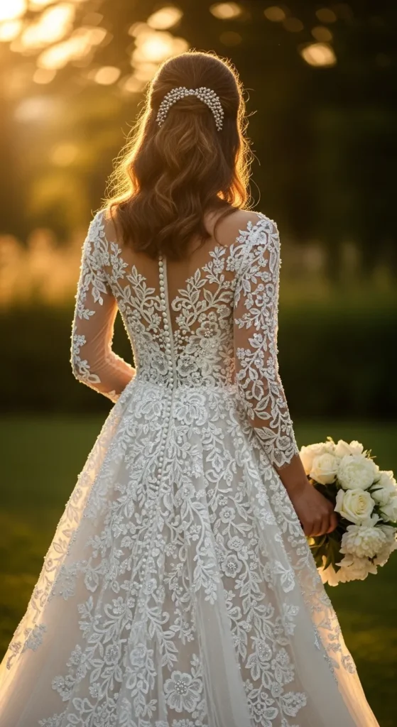 Pearl and Lace Overlay Gown