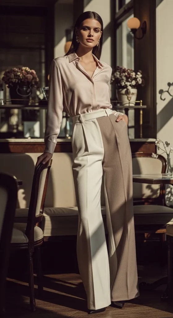 Silk Blouse and Wide-Leg Trouser