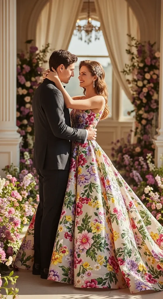  Bold Coloured Floral Bridal Gown