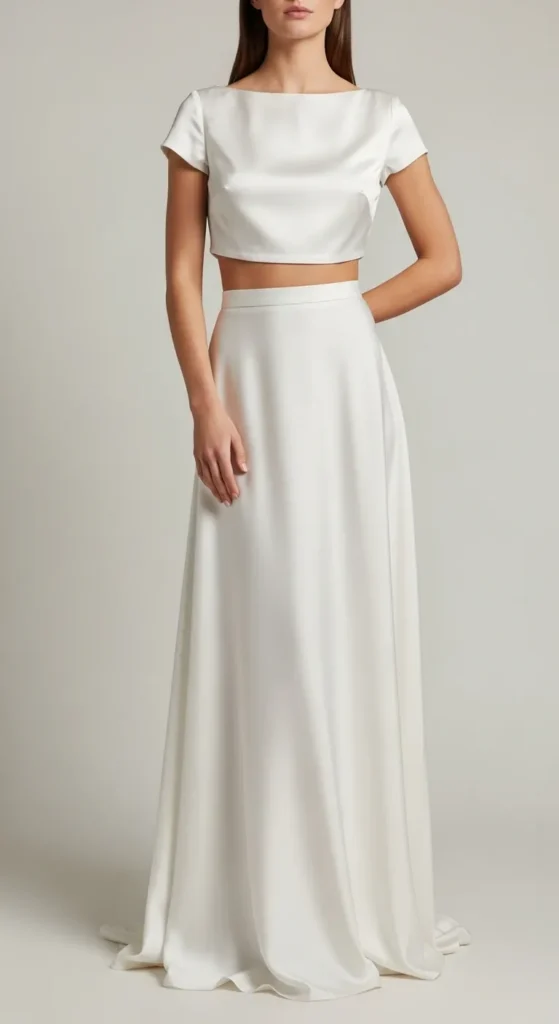 Sleek Satin Crop and Maxi Skirt Set