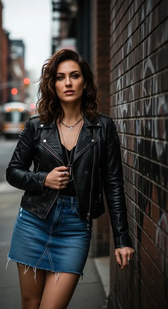The Denim Skirt and Structured Leather Jacket