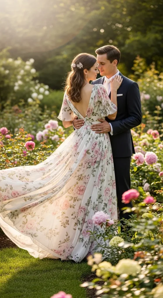 Floral Print Chiffon Gown