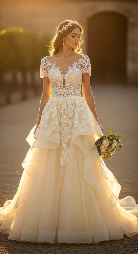 Soft Yellow Warm Bridal Gown