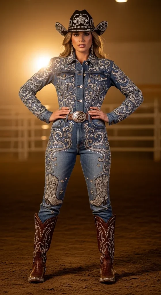Rhinestone and Denim Glam Rodeo Look