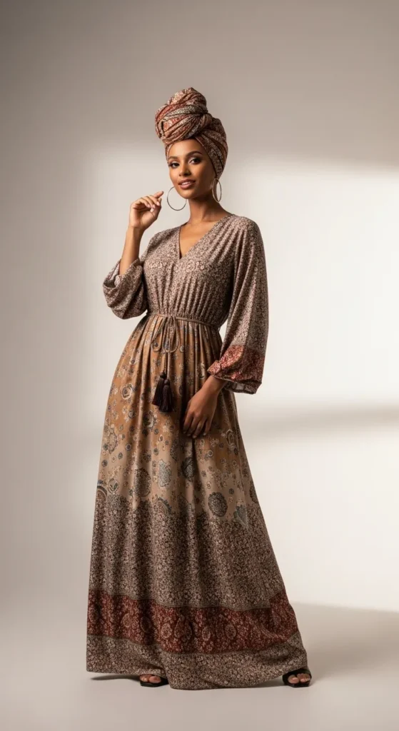 The Headwrap and Boho Maxi Dress Combination