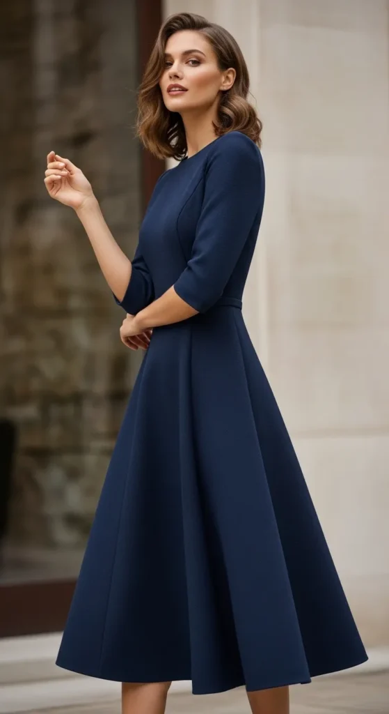 A-Line Midi Dress in a Solid Color