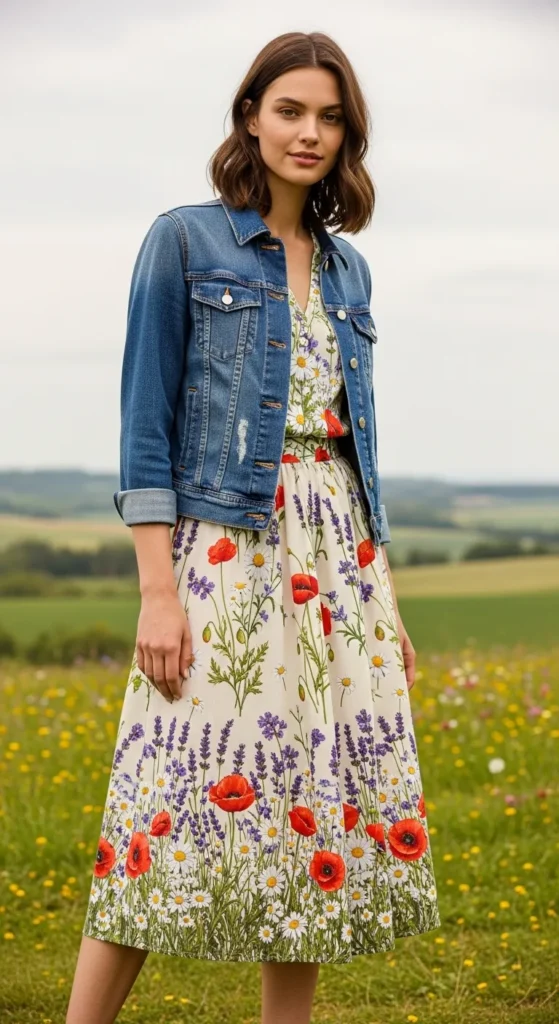 Denim Jacket and Floral Midi Skirt