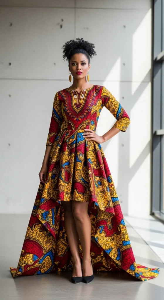  High-Low Hem Ankara Dress