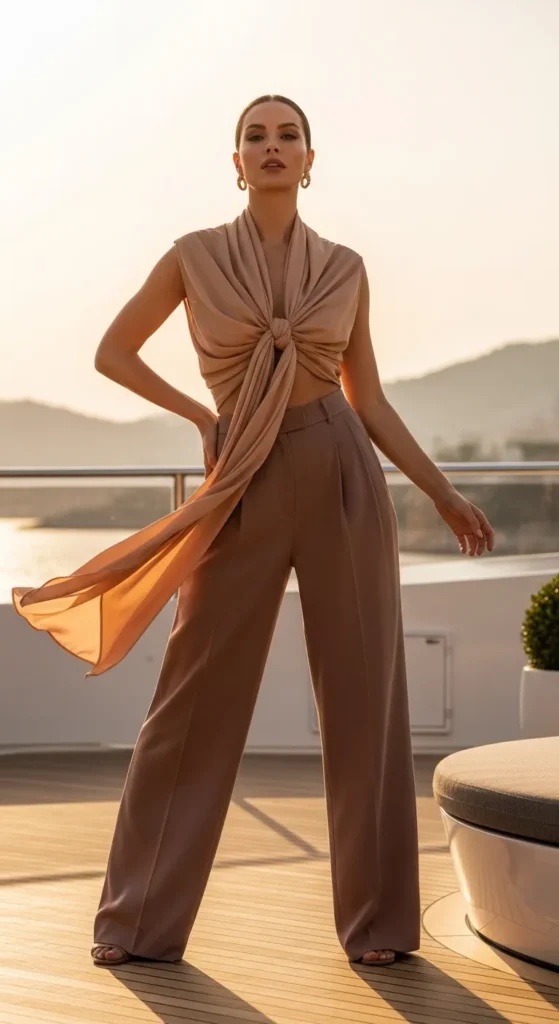 The Scarf Top and Wide-Leg Trouser