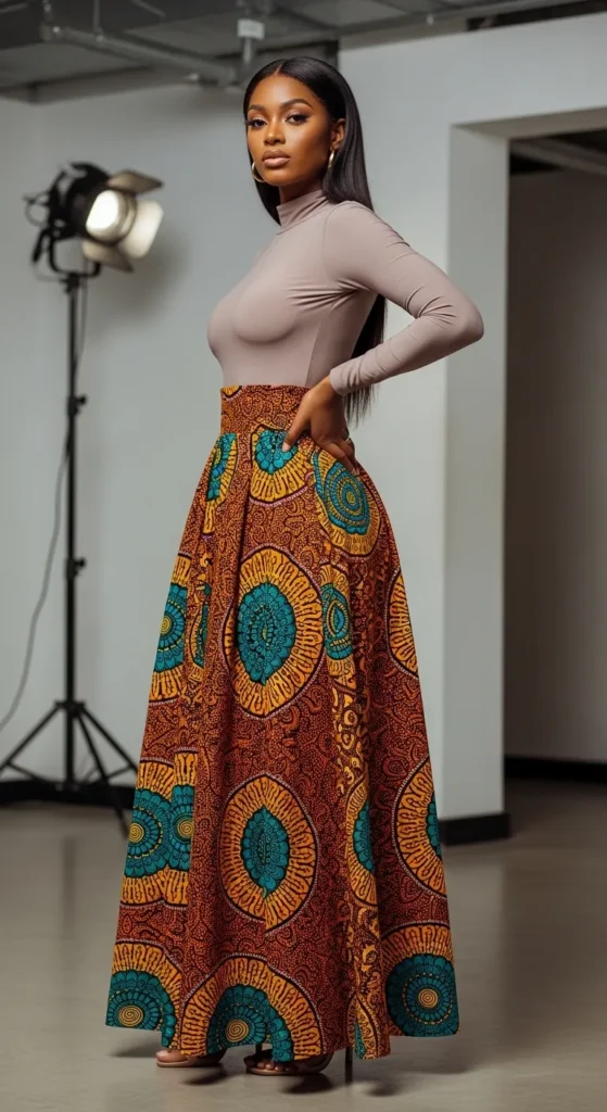 The African Print Maxi Skirt and Bodysuit Combination