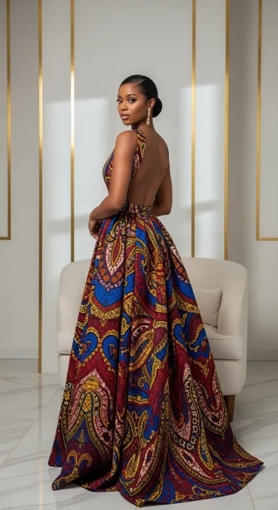  Backless African Print Gown