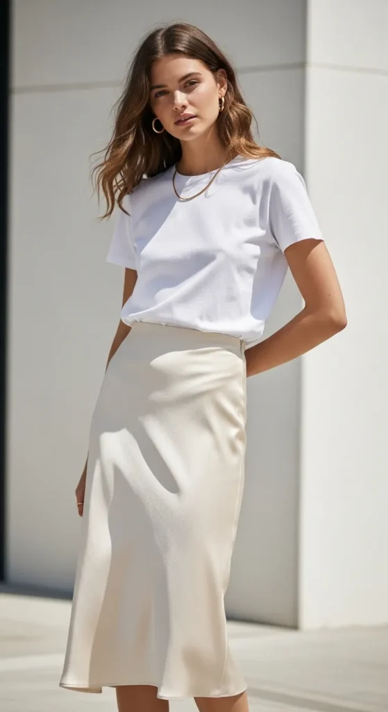 The Satin Skirt and Simple Tee