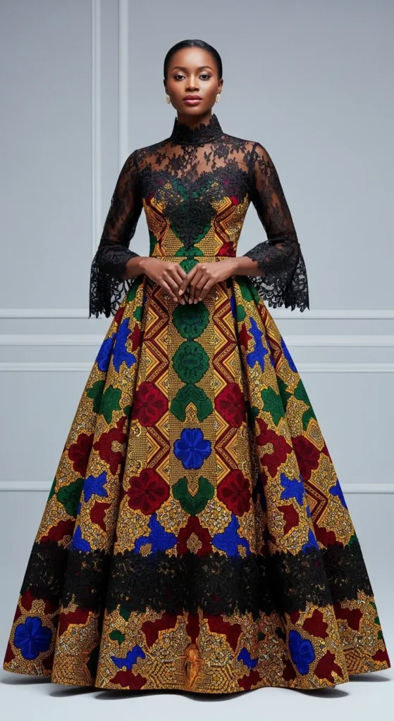 Ankara Print and Lace Combination Dress