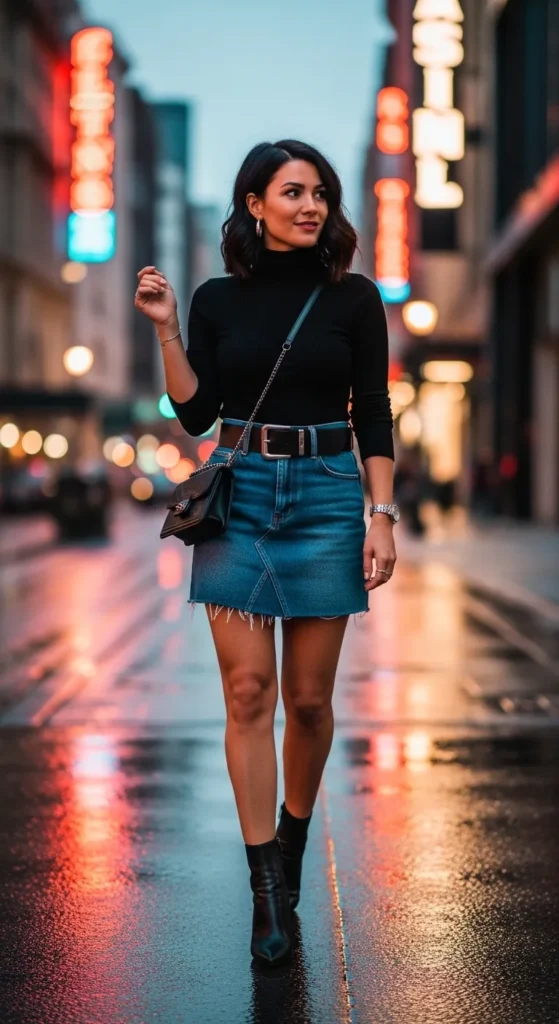 The Denim Mini and Fitted Turtleneck Autumn Look