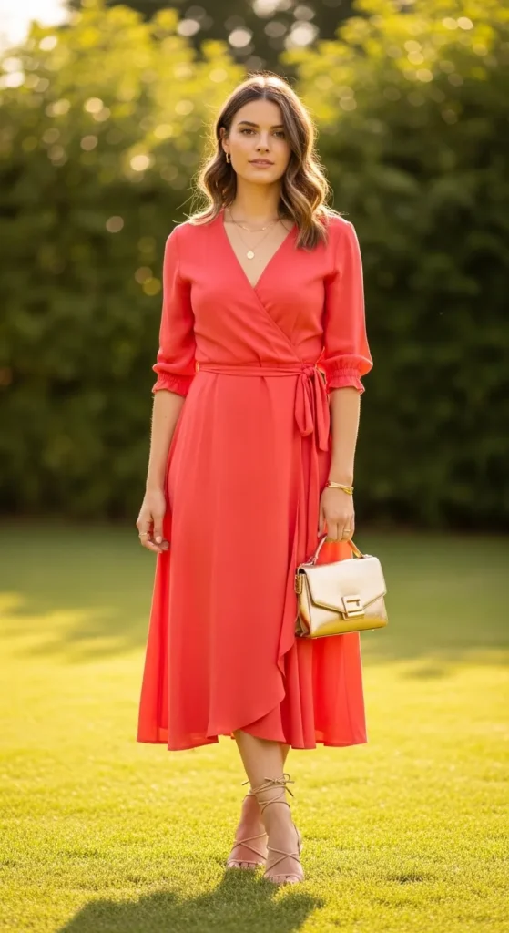 Bold Coral Wrap Dress