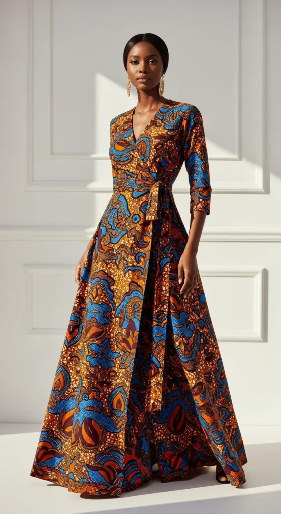  Wrap-Style Kitenge Maxi Gown