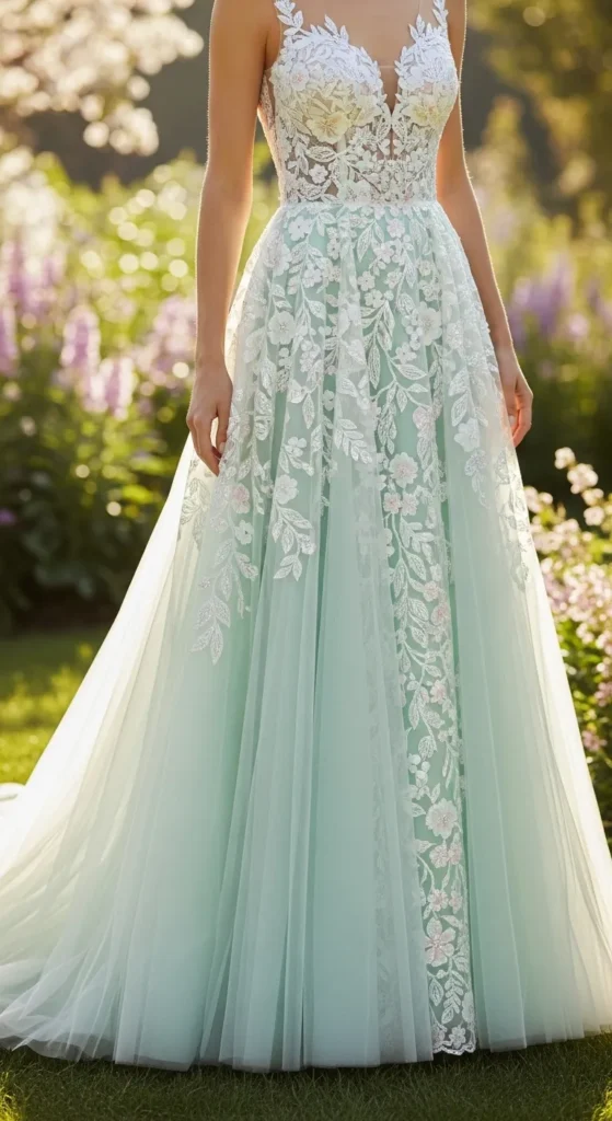 Mint Green Unique Bridal Gown