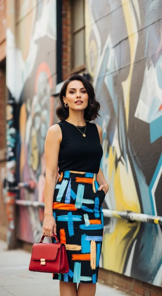 The Printed Pencil Skirt and Simple Top
