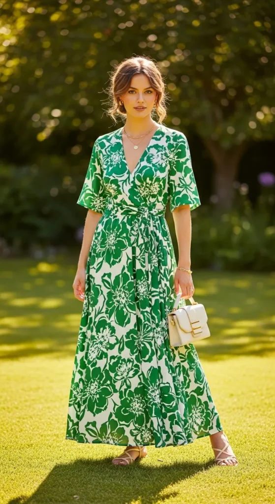 Green and White Floral Maxi Dress